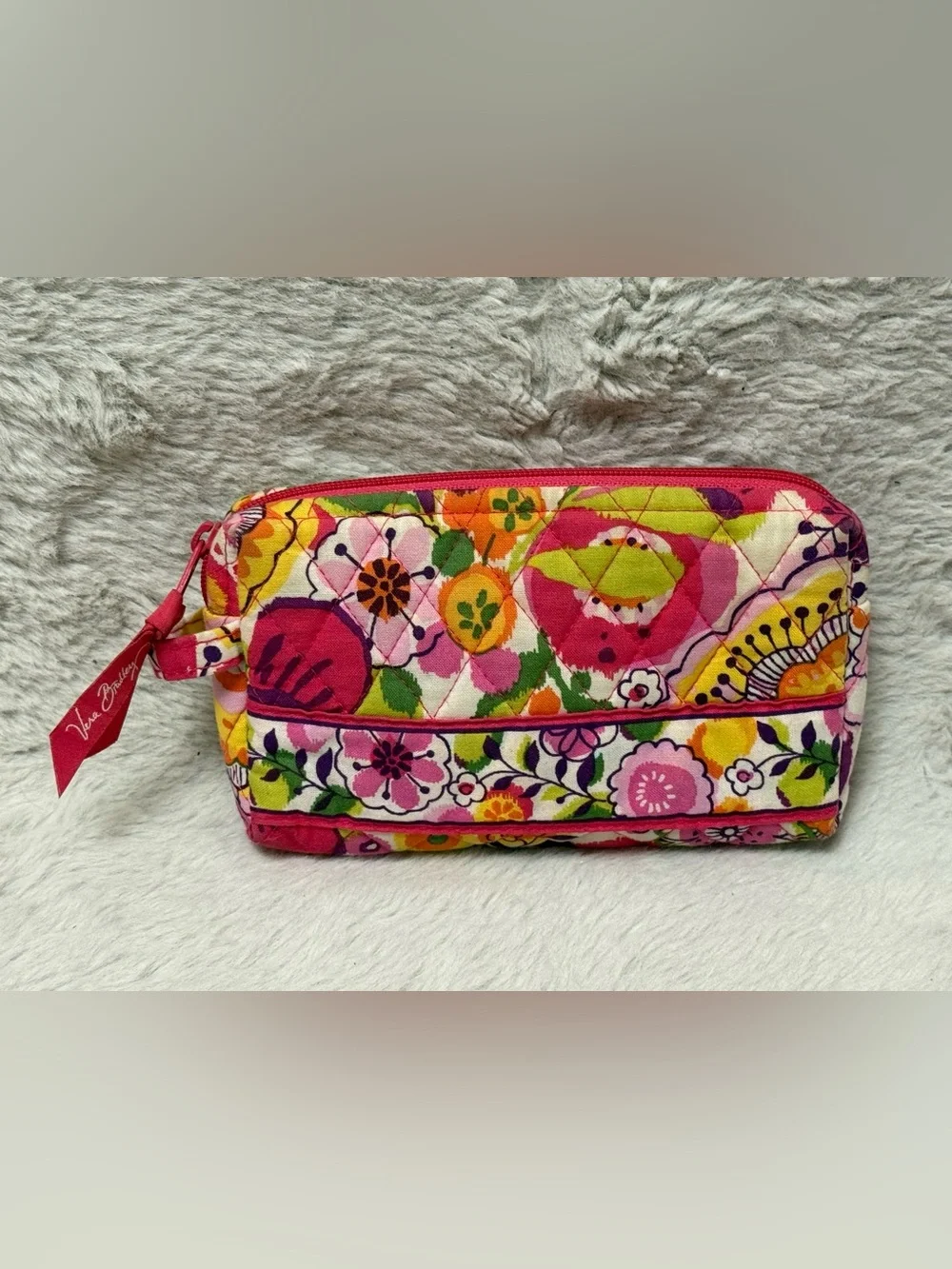 Vera Bradley Multicolor Floral Quilted Cosmetic Bag - Pink, Yellow, Green